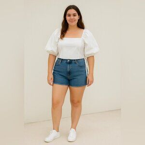 Aritzia Little Moon White Puff Sleeve Square Neckline Cotton  Top Size Medium